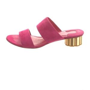 Salvatore Ferragamo Pink and Gold Women's Suede Slide Sandals size 8